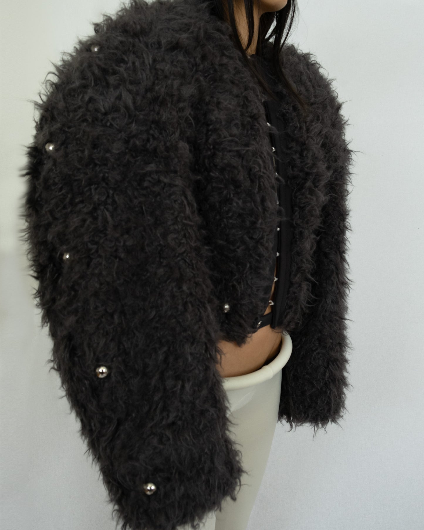 Furry round stud jacket