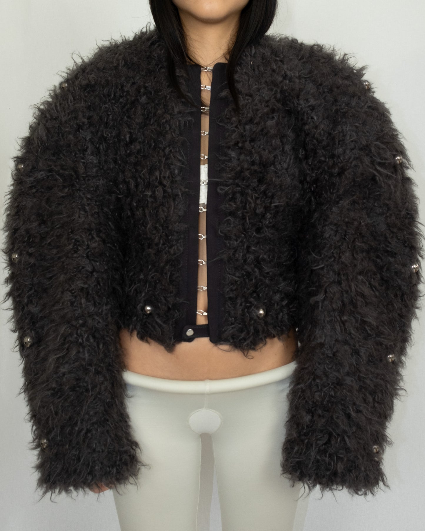 Furry round stud jacket