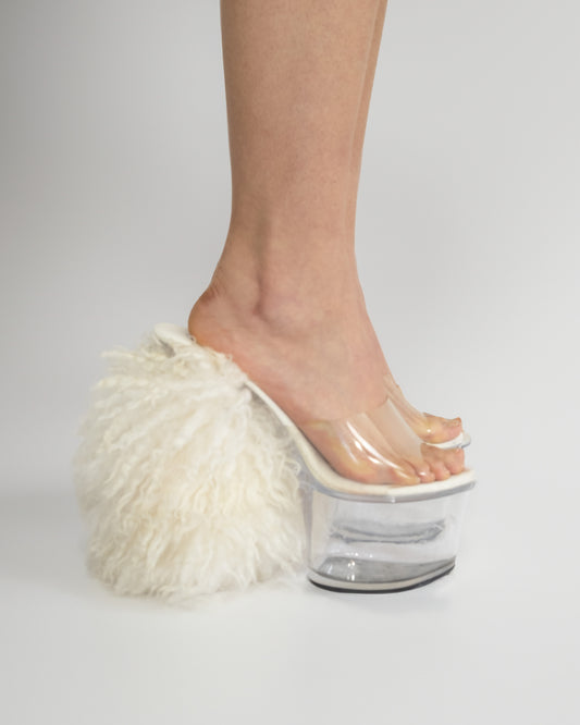 Furry maxi plexi heels
